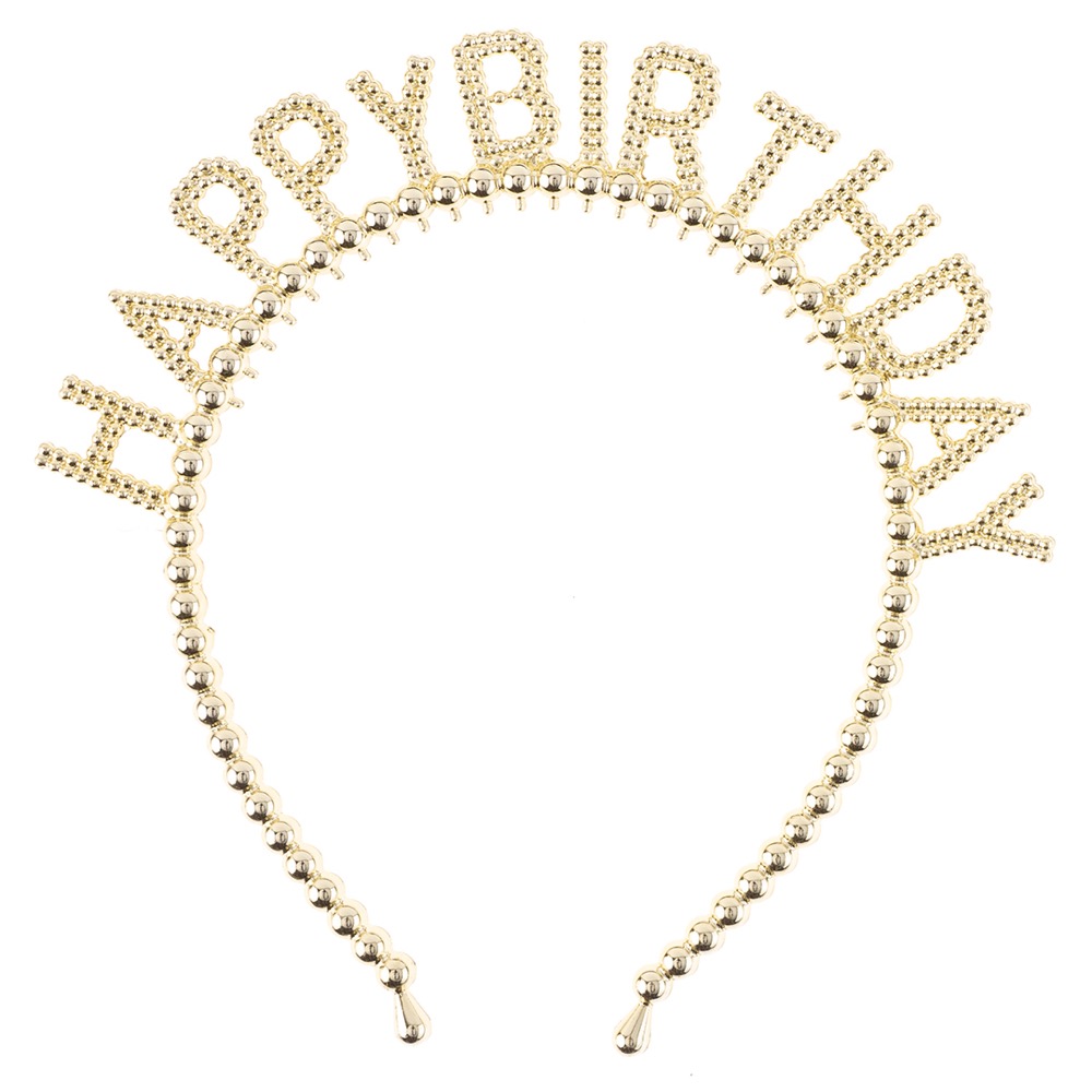 Ободок, Happy Birthday, Сверкающий жемчуг, Золото, 1 шт.