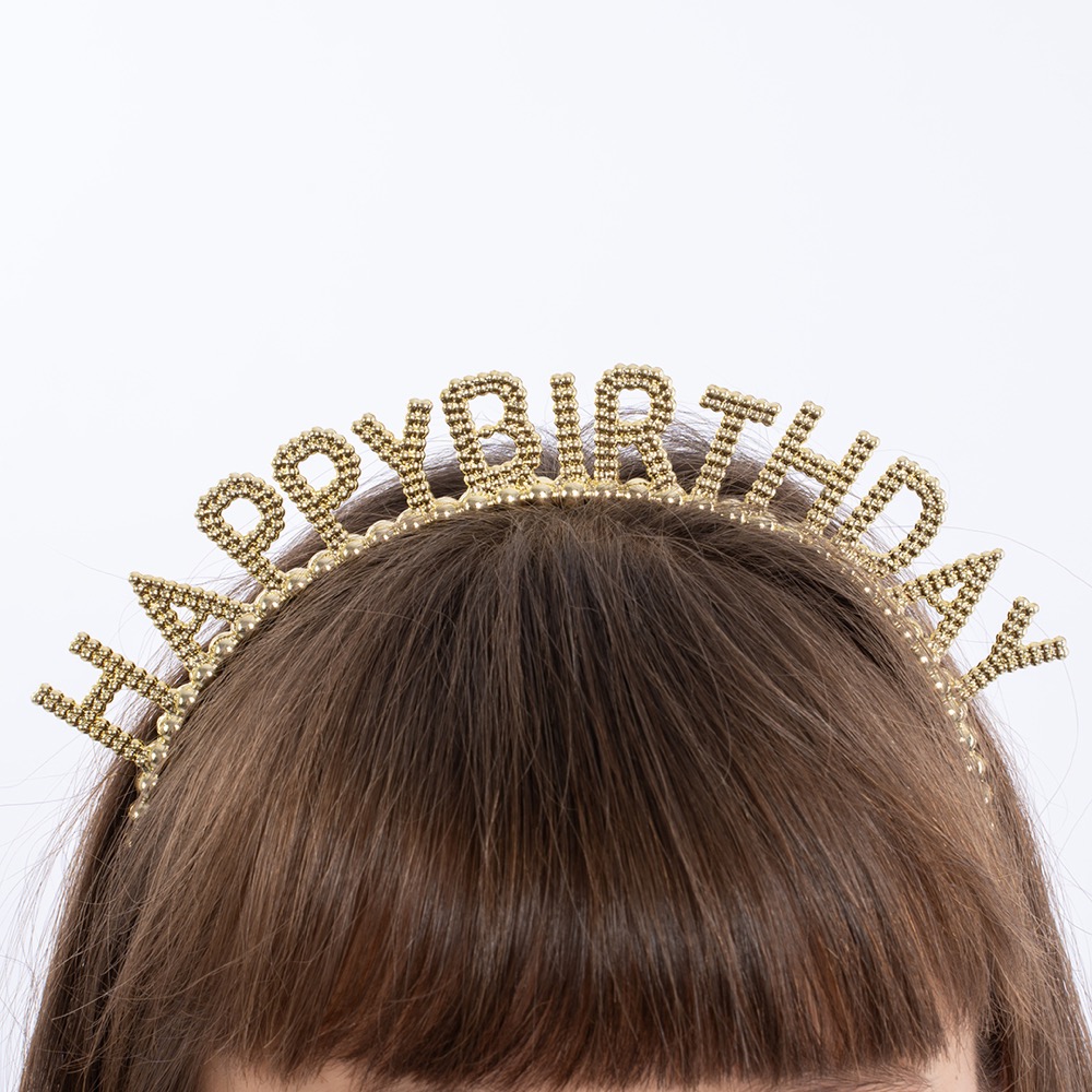 Ободок, Happy Birthday, Сверкающий жемчуг, Золото, 1 шт. 3