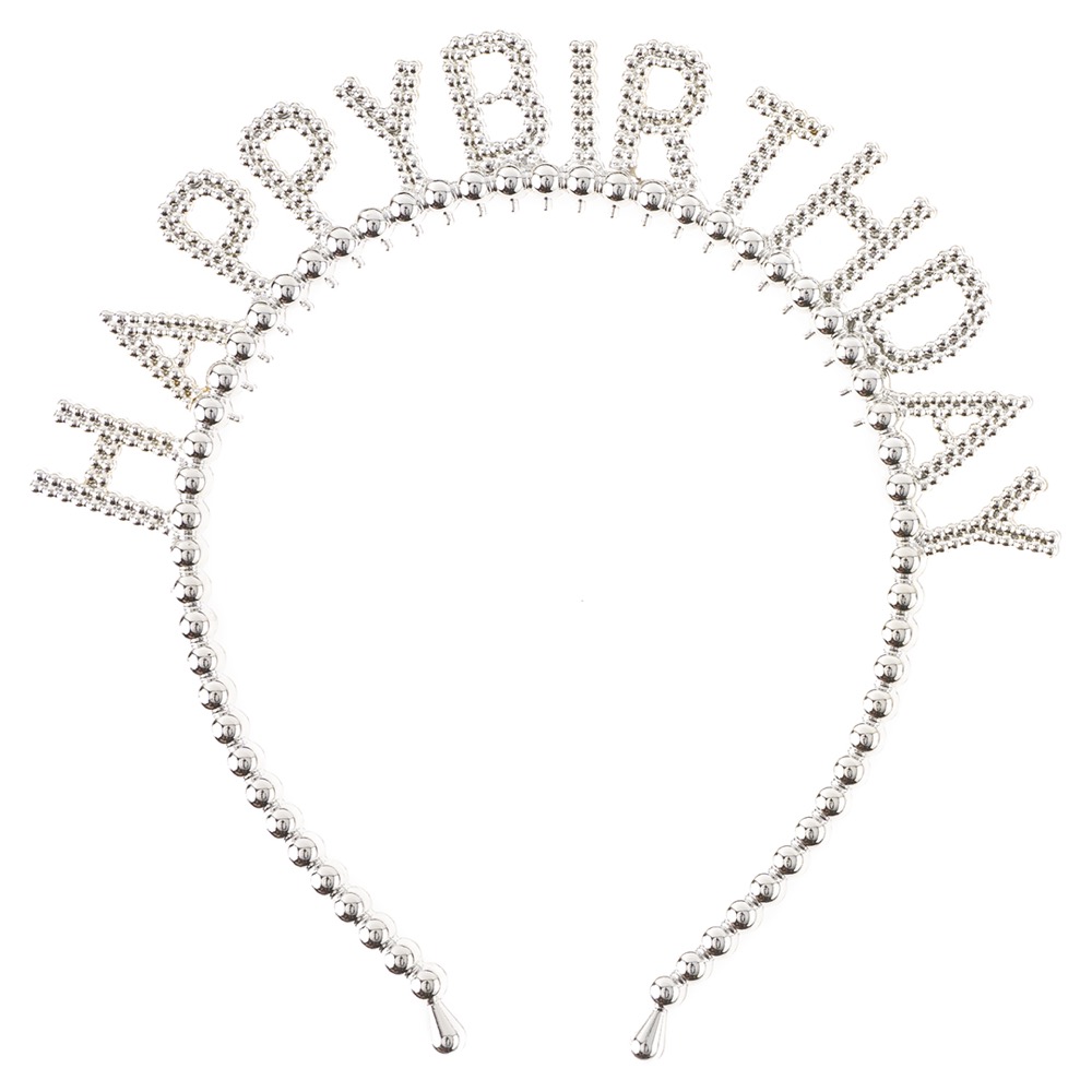 Ободок, Happy Birthday, Сверкающий жемчуг, Серебро, 1 шт.