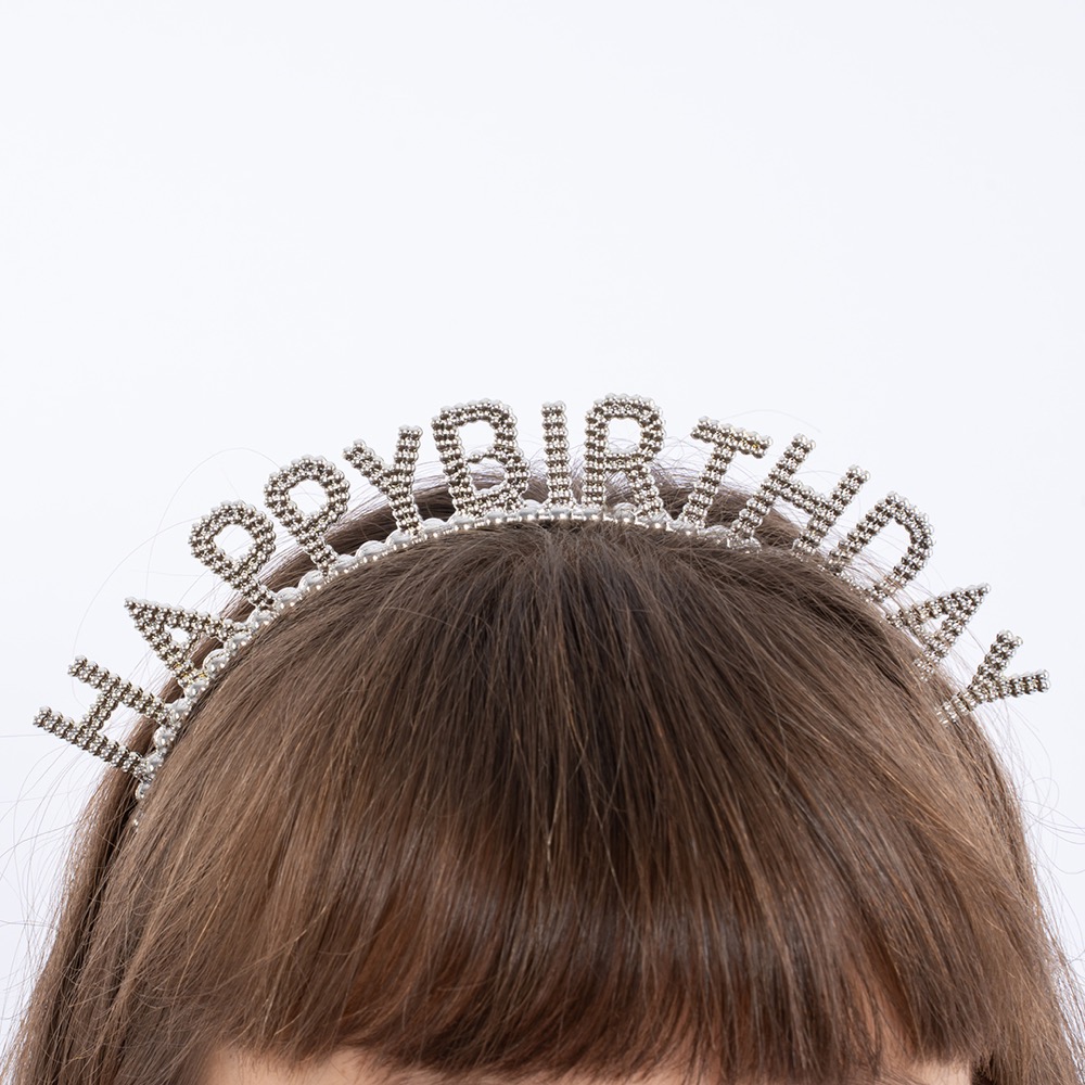 Ободок, Happy Birthday, Сверкающий жемчуг, Серебро, 1 шт. 3