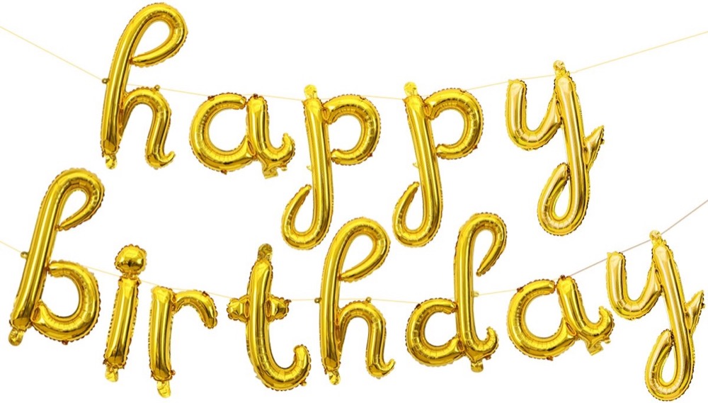 Набор шаров-букв (17''/43 см) Мини-Надпись "Happy Birthday" (курсив), Золото, Falali в уп.