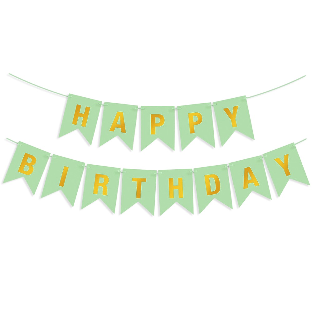 Гирлянда Флажки, Happy Birthday, Мятный/Золото, Металлик, 500 см, 16*12 см, 1 упак.