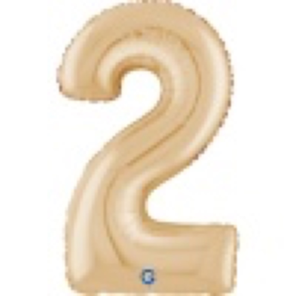 Шар (40''/102 см) Цифра, 2, Белое золото, Металлик, 1 шт. в уп. 2
