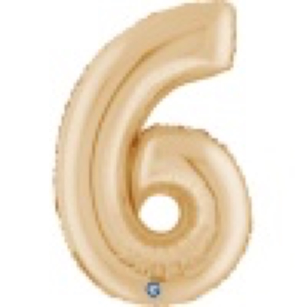 Шар (40''/102 см) Цифра, 6, Белое золото, Металлик, 1 шт. в уп. 2
