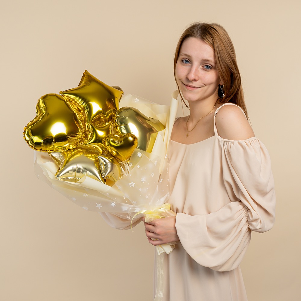 Falali с клапаном (10''/25 см) Мини-сердце, Белое золото, Металлик, 1 шт. 2