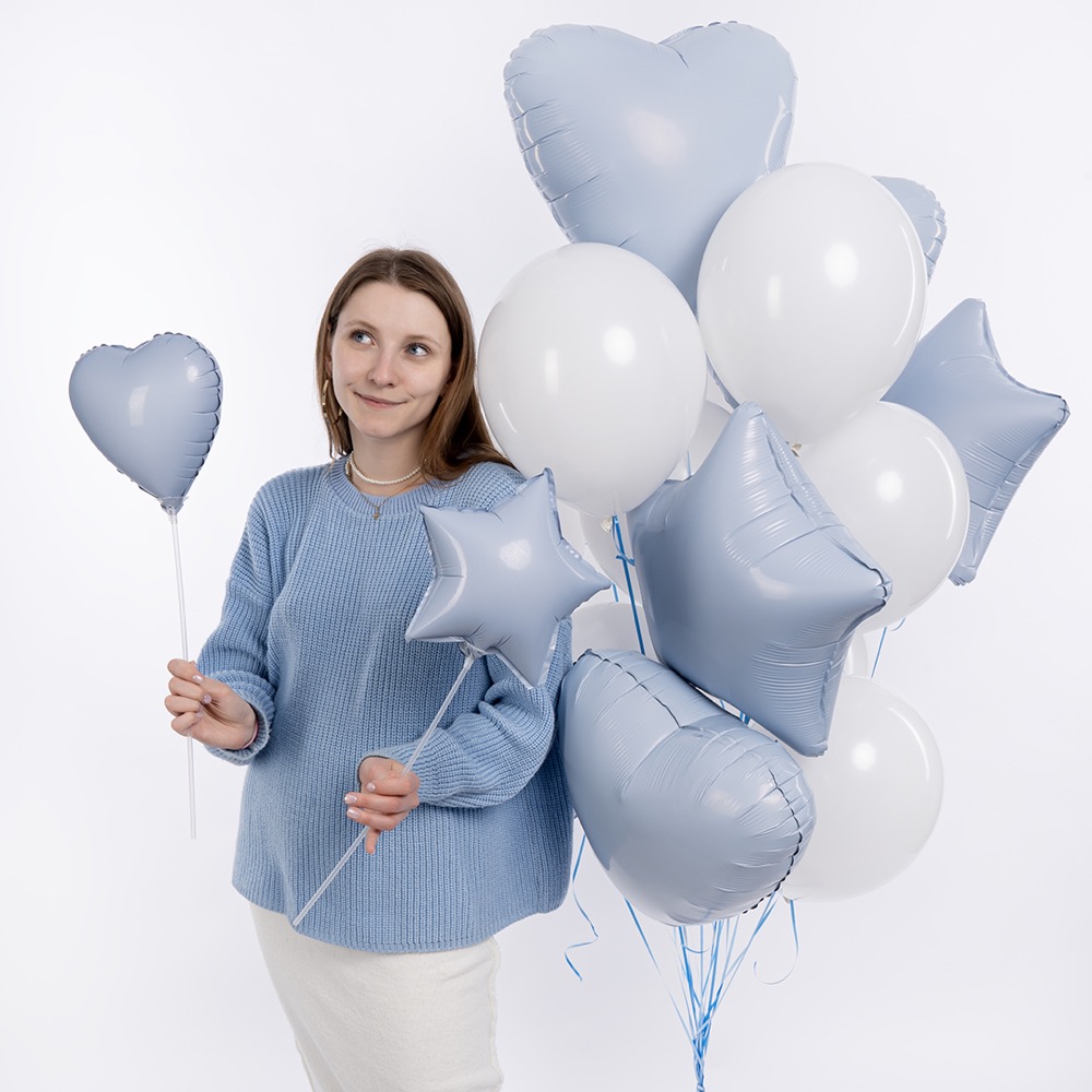 Набор шаров с клапаном (9''/23 см) Мини-сердце, Небесный, 5 шт. в уп. 3