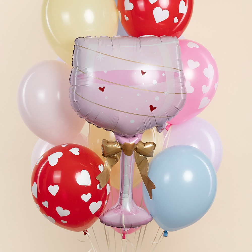 Falali (35''/89 см) Фигура, Бокал, Золотой бант, Розовый, 1 шт. 2