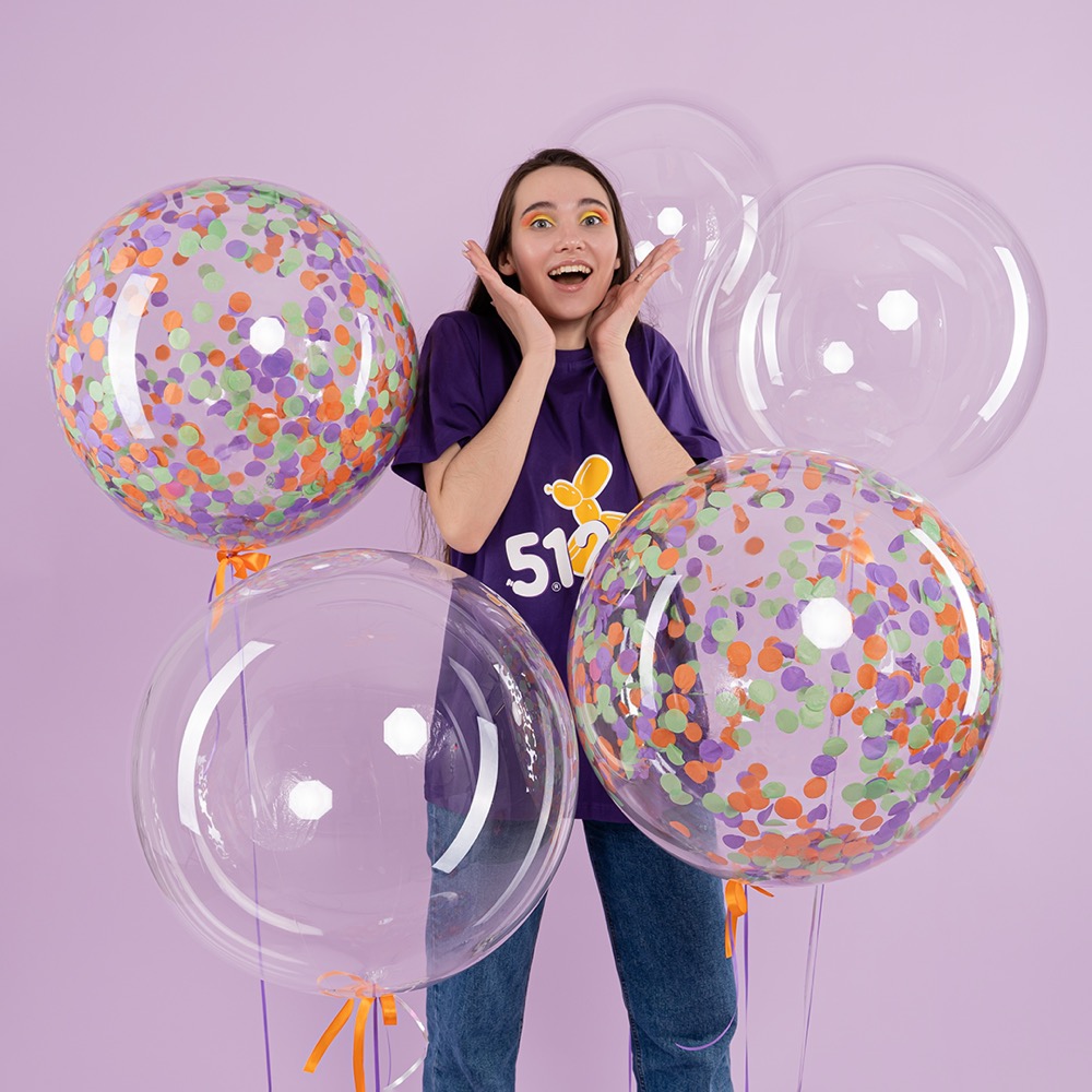 512 с клапаном (18''/46 см) Сфера, Deco Bubble, Прозрачный, Кристалл, 1 шт. в уп. 4