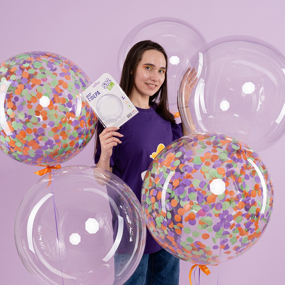 512 с клапаном (18''/46 см) Сфера, Deco Bubble, Прозрачный, Кристалл, 1 шт. в уп. 5