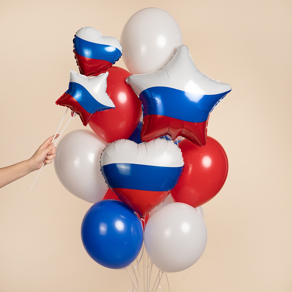 Набор шаров с клапаном (9''/23 см) Мини-звезда, Триколор, 5 шт. в уп. 12