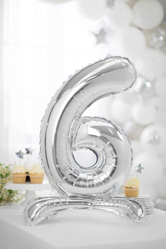 Falali (32''/81 см) Цифра на подставке, 6, Серебро, 1 шт. в уп. 3