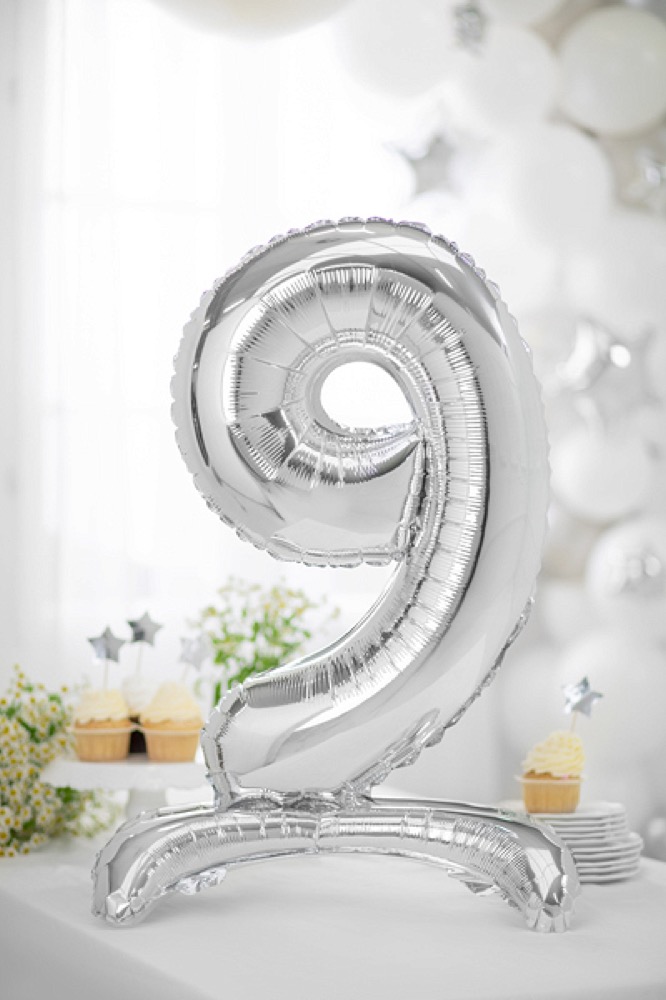 Falali (32''/81 см) Цифра на подставке, 9, Серебро, 1 шт. в уп. 5
