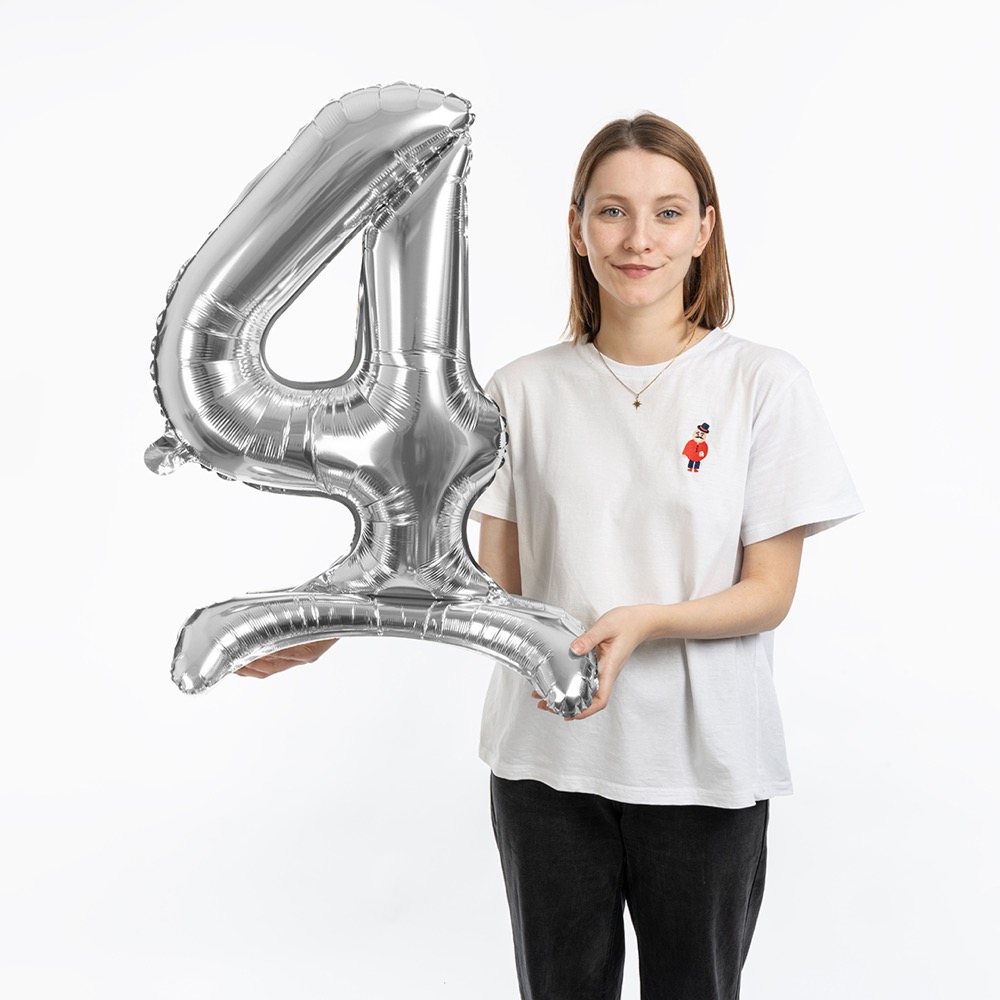СмайлБерри (32''/81 см) Цифра на подставке, 4, Серебро, 1 шт. в уп. 4
