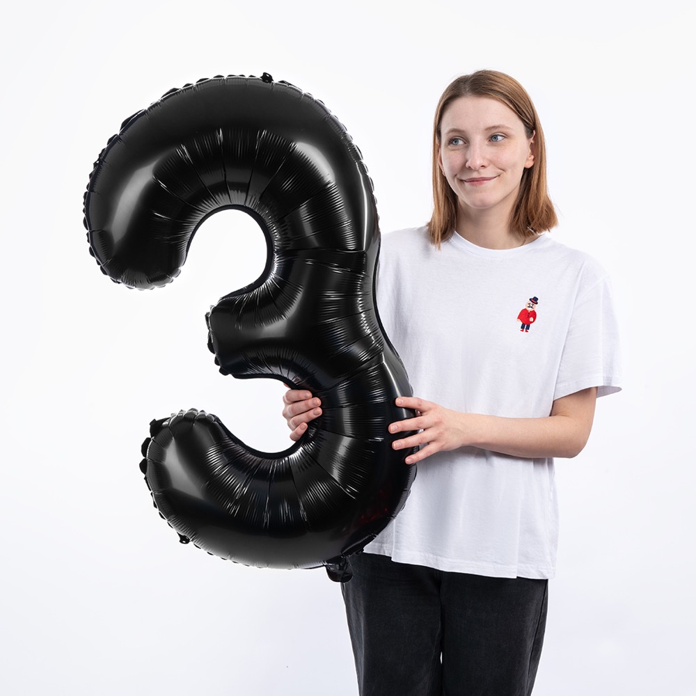 СмайлБерри (40''/102 см) Цифра, 3, Черный, Металлик, 1 шт. в уп. 3