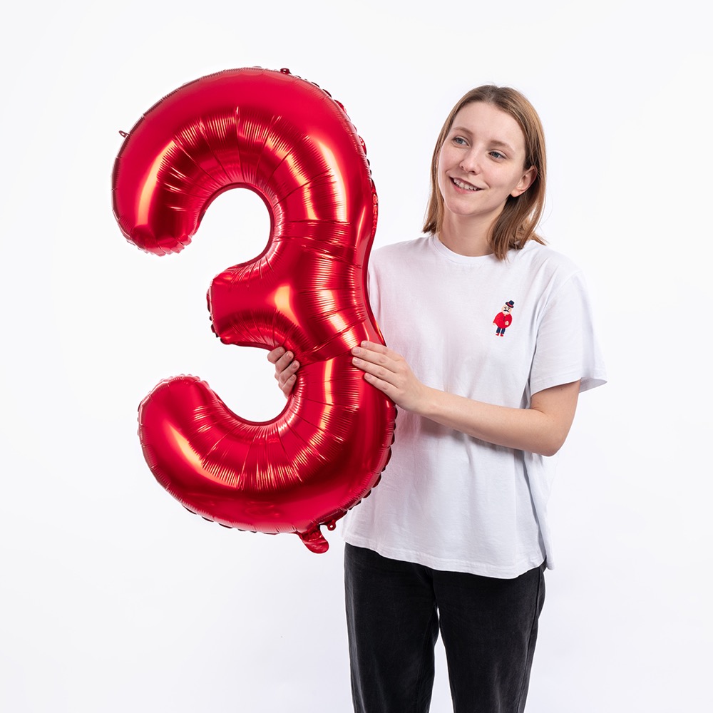 СмайлБерри (40''/102 см) Цифра, 3, Красный, Металлик, 1 шт. в уп. 3