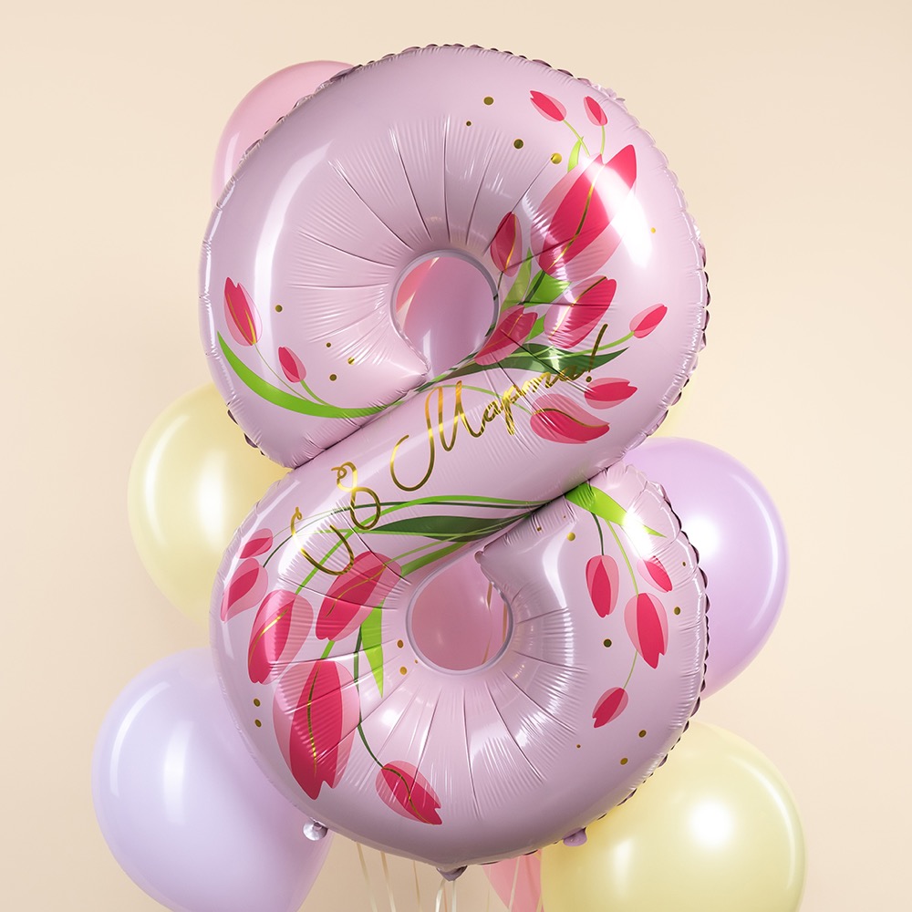 Falali (34''/86 см) Цифра, 8 Марта, Тюльпаны, 1 шт. в уп. 4
