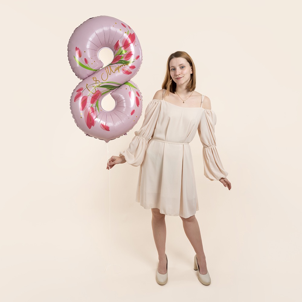 Falali (34''/86 см) Цифра, 8 Марта, Тюльпаны, 1 шт. в уп. 5