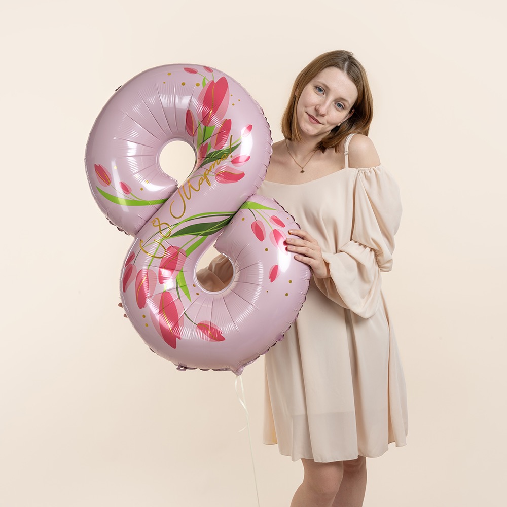 Falali (34''/86 см) Цифра, 8 Марта, Тюльпаны, 1 шт. в уп. 6