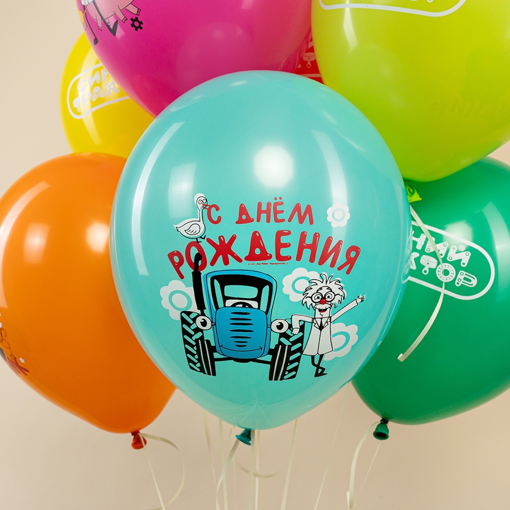 512 (12''/30 см) Синий трактор, С Днем Рождения!, Ассорти, пастель, 1 ст, 25 шт. 5