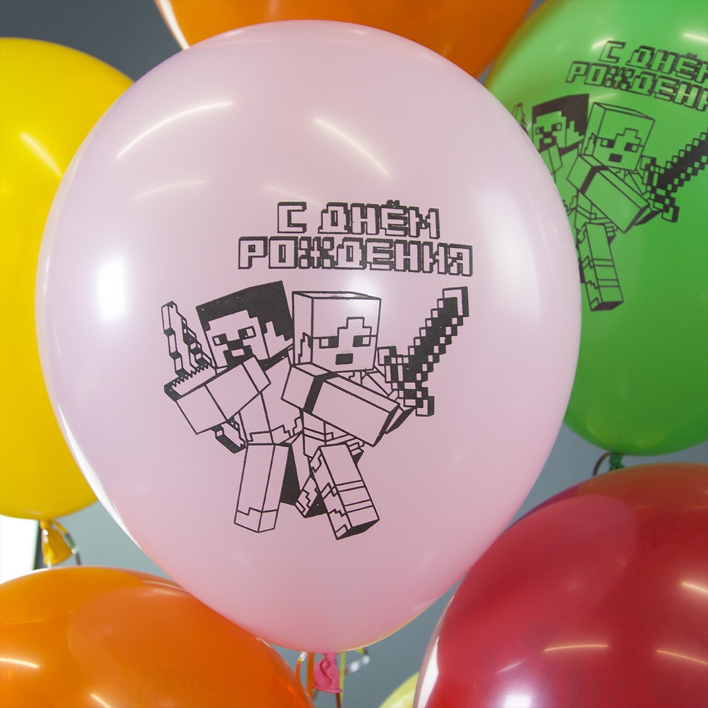 Дон Баллон (12''/30 см) Пиксели, С Днем Рождения!, Ассорти, пастель, 2 ст, 25 шт. 3