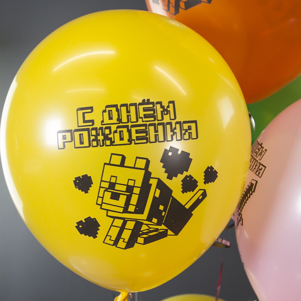 Дон Баллон (12''/30 см) Пиксели, С Днем Рождения!, Ассорти, пастель, 2 ст, 25 шт. 4
