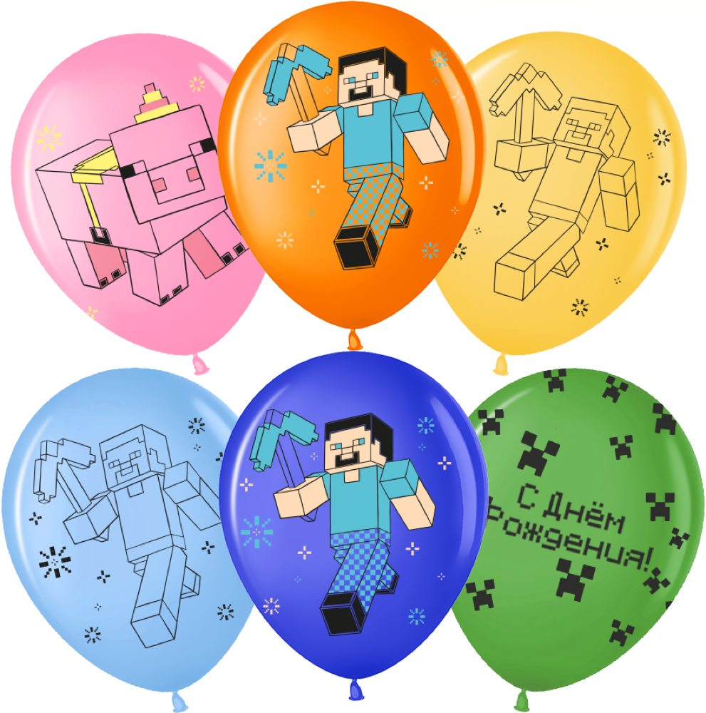 Волна веселья (12''/30 см) С Днем Рождения! Пиксельный Герой, Ассорти, пастель, 2 ст, 25 шт.