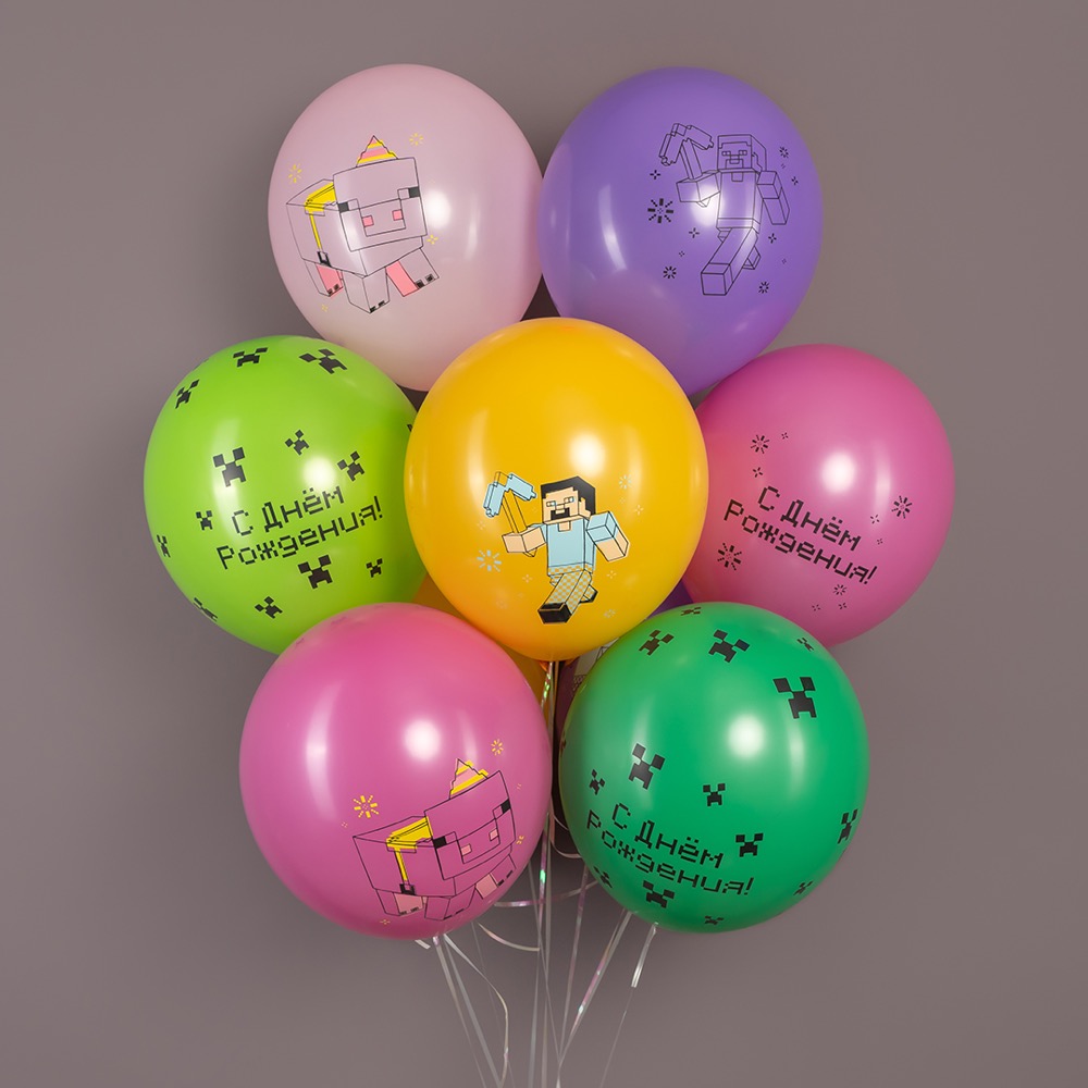 Волна веселья (12''/30 см) С Днем Рождения! Пиксельный Герой, Ассорти, пастель, 2 ст, 25 шт. 2