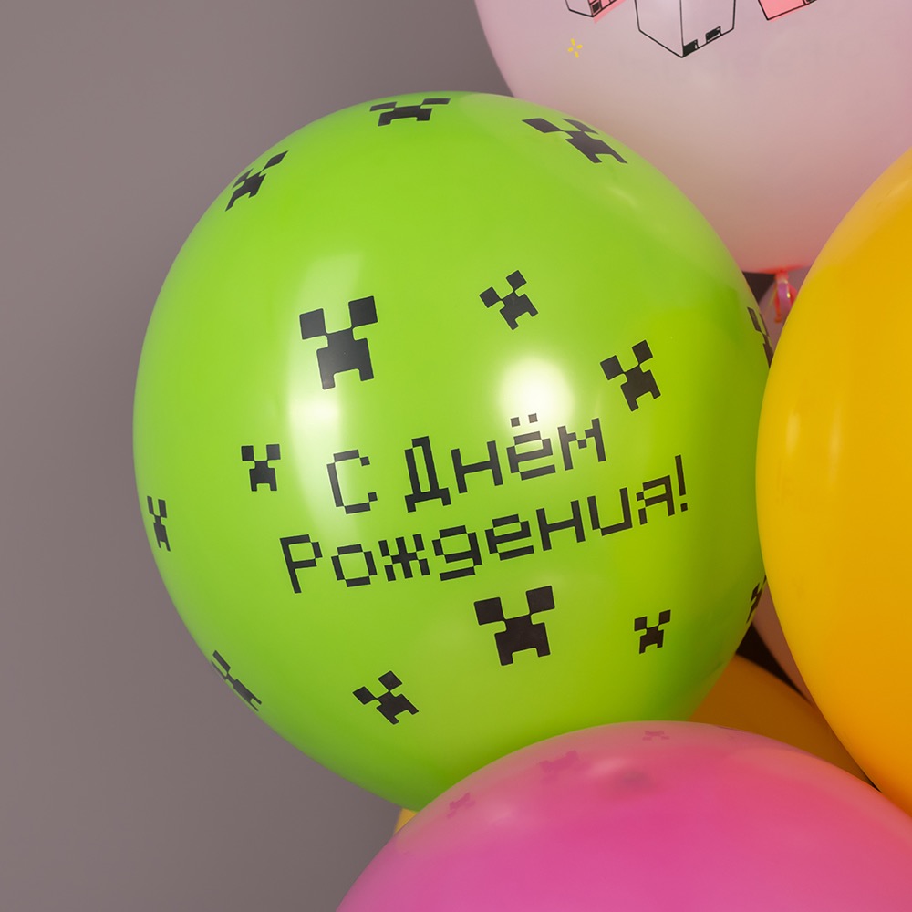Волна веселья (12''/30 см) С Днем Рождения! Пиксельный Герой, Ассорти, пастель, 2 ст, 25 шт. 4